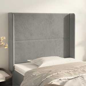 Čelo postele typu ušák světle šedé 83x16x118/128 cm samet