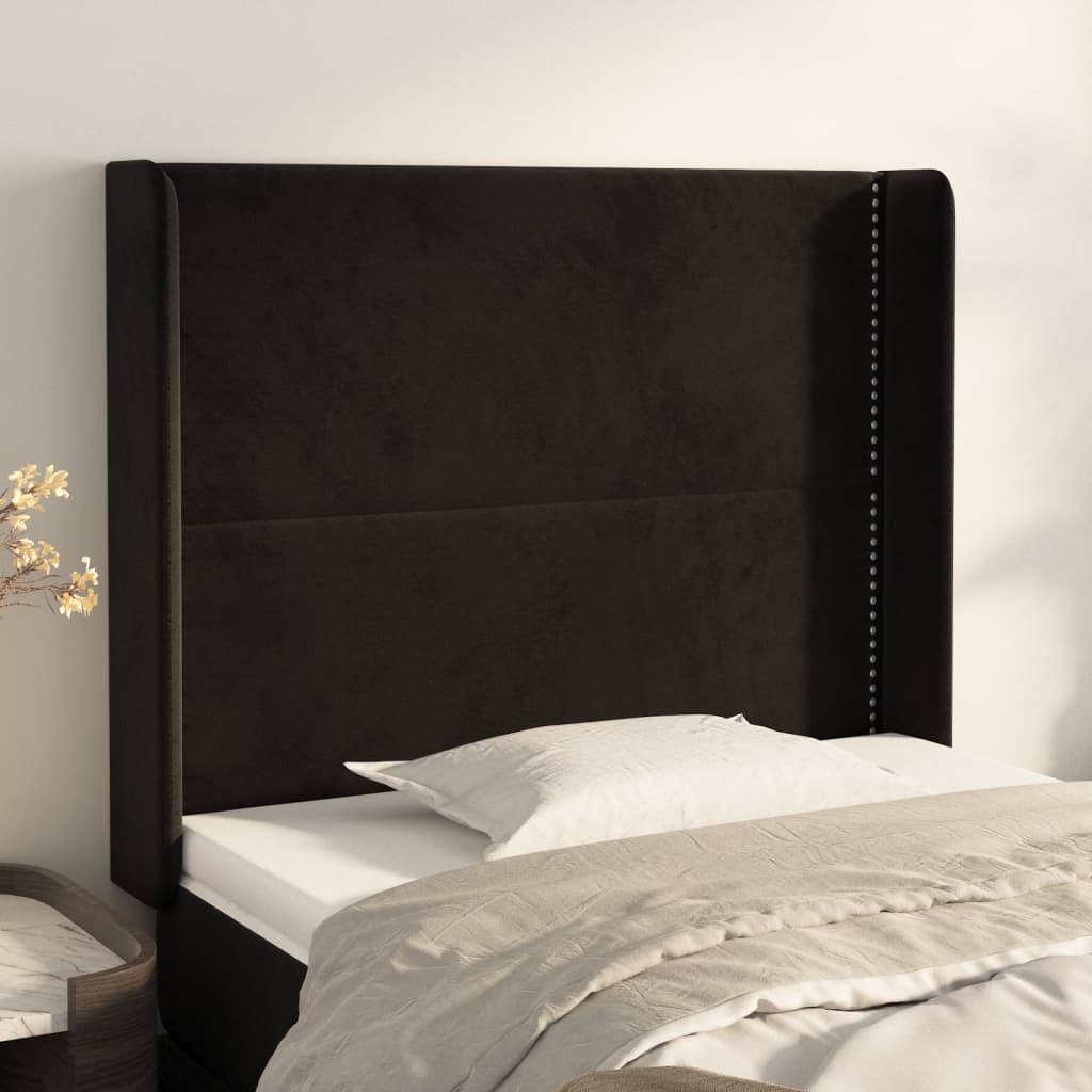 Tăblie de pat cu aripioare, negru, 83x16x118/128 cm, catifea