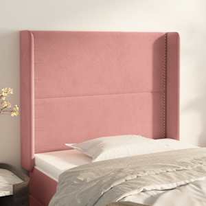 Čelo postele typu ušák růžové 93x16x118/128 cm samet - obrázek 1