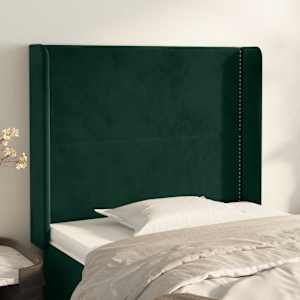 Vzglavje z ušesi temno zeleno 103x16x118/128 cm žamet