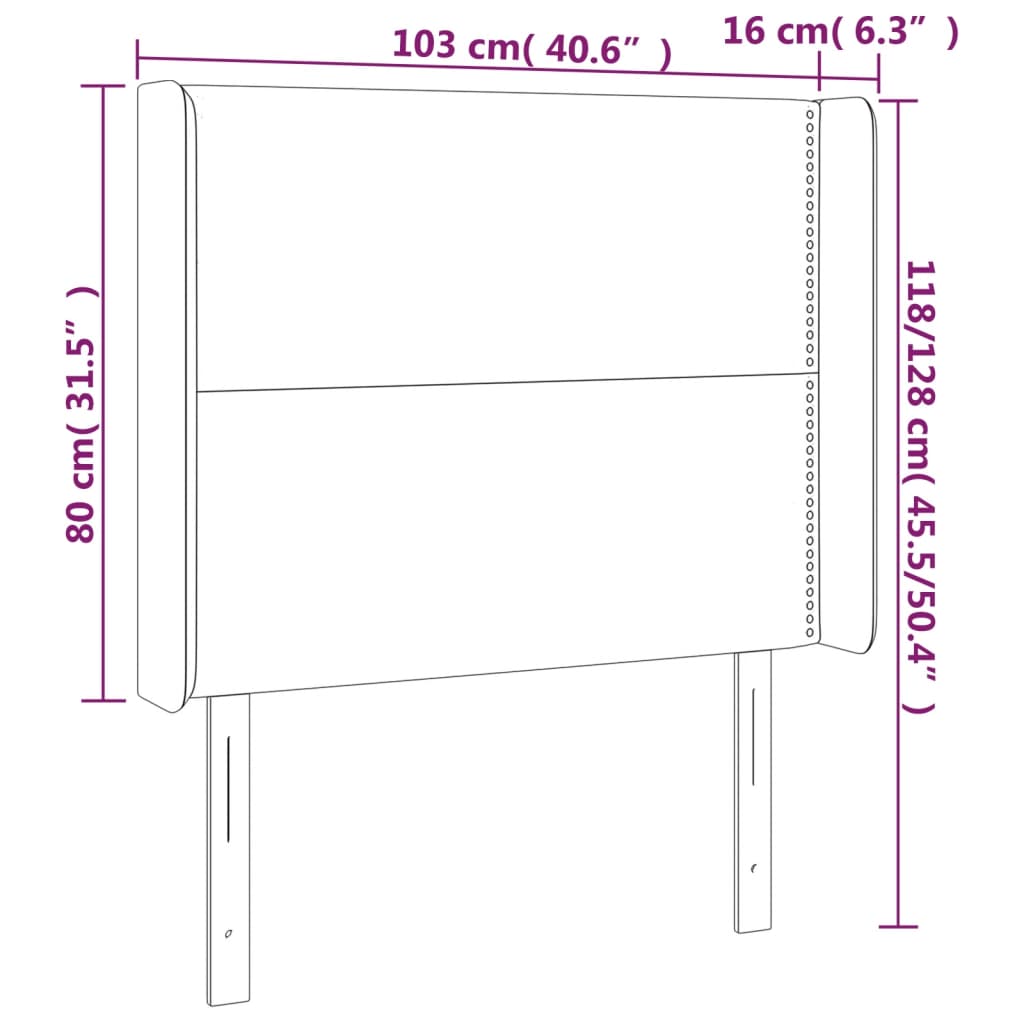 Vzglavje z ušesi temno moder 103x16x118/128 cm žamet