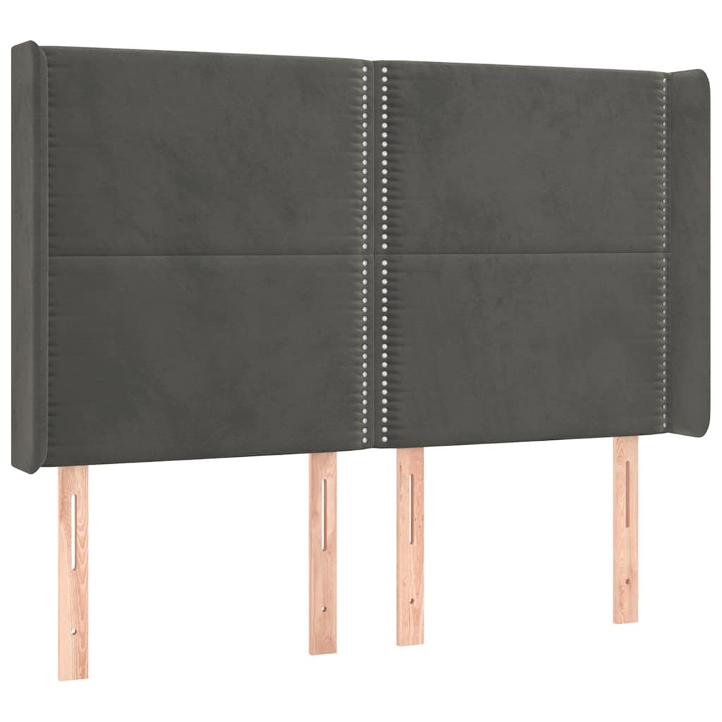 vidaXL Hoofdbord met randen 147x16x118/128 cm fluweel donkergrijs grijs, foto 3