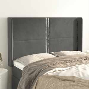 Čelo postele typu ušák tmavě šedé 147x16x118/128 cm samet - obrázek 1