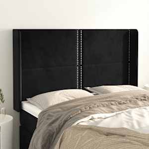 Čelo postele typu ušák černé 147x16x118/128 cm samet - obrázek 1