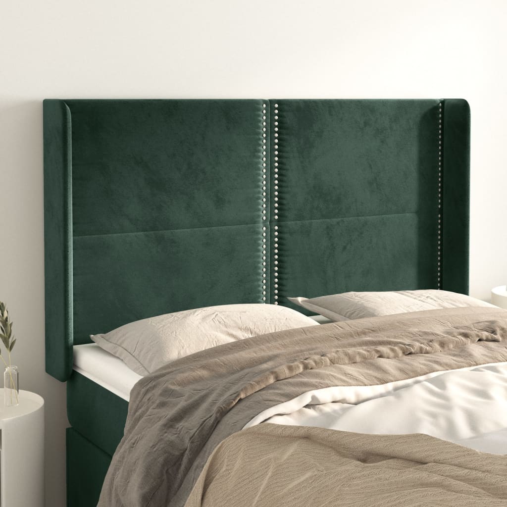 vidaXL Tăblie pat cu aripioare verde închis 147x16x118/128 cm catifea