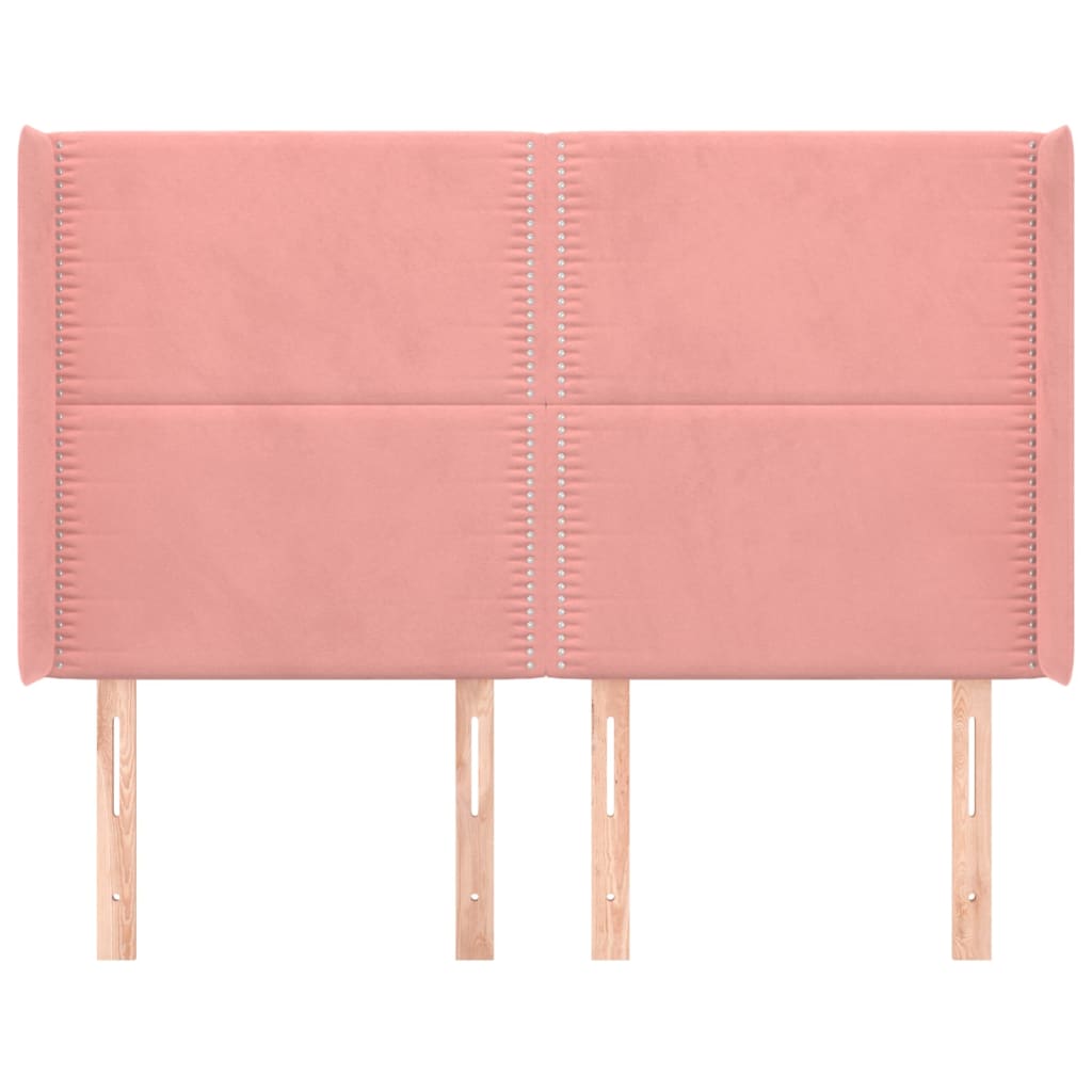 vidaXL Hoofdbord met randen 147x16x118/128 cm fluweel roze afbeelding