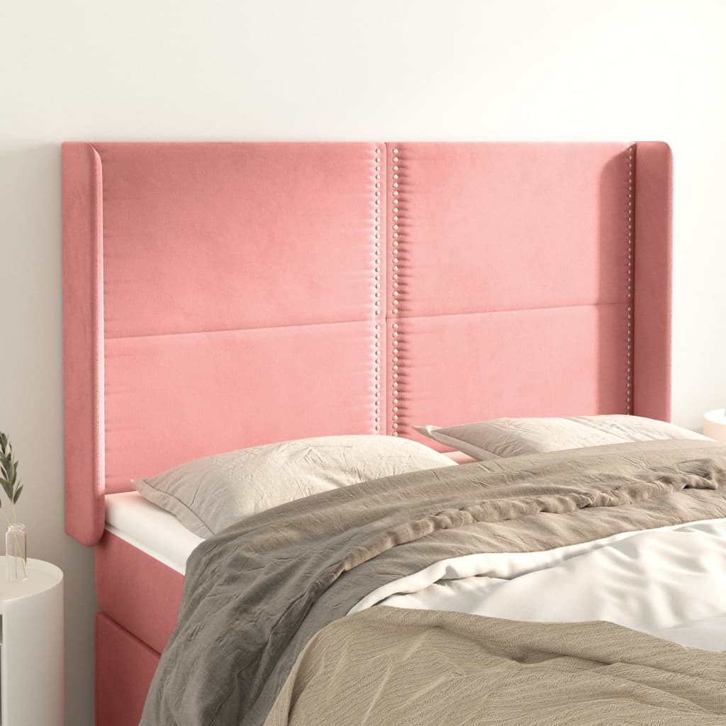 Čelo postele typu ušák růžové 147x16x118/128 cm samet