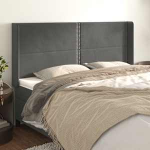 Čelo postele typu ušák tmavě šedé 163x16x118/128 cm samet - obrázek 1