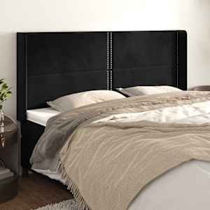 Čelo postele typu ušák černé 163x16x118/128 cm samet - obrázek 1