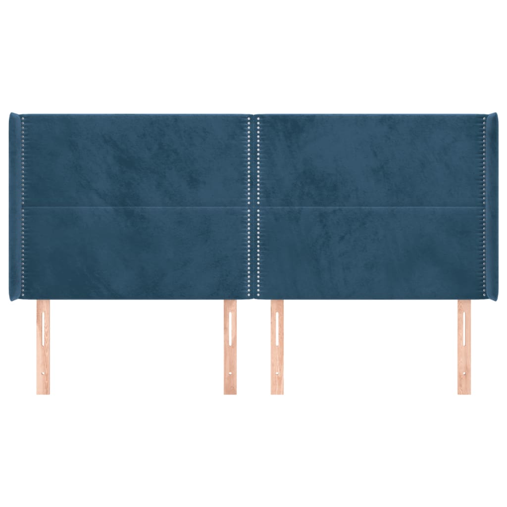 vidaXL Hoofdbord met randen 163x16x118/128 cm fluweel donkerblauw afbeelding