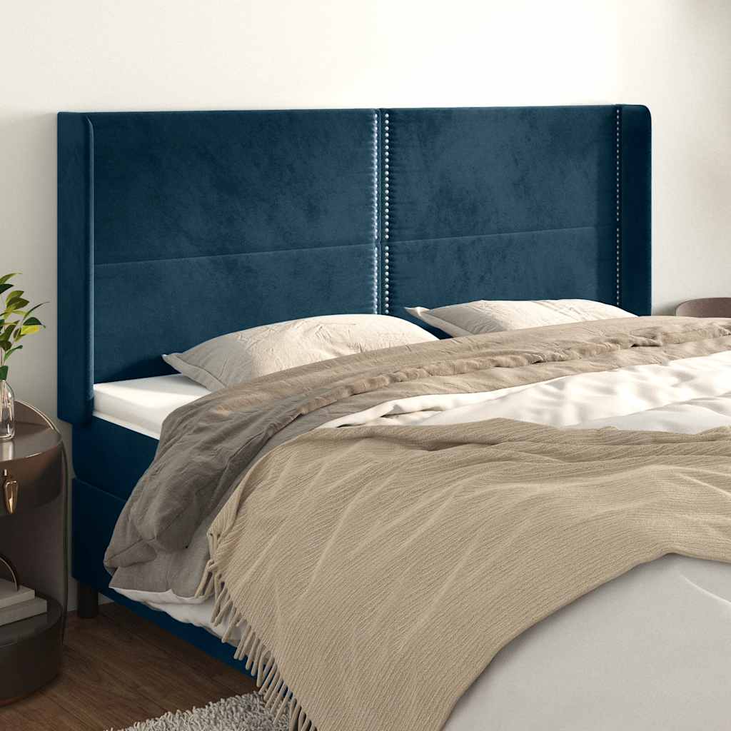 vidaXL Tăblie pat cu urechi albastru închis 163x16x118/128 cm catifea