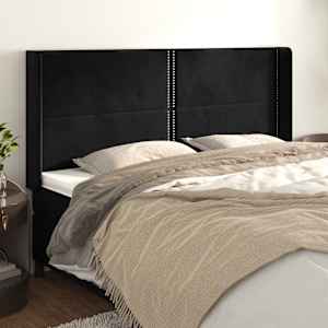 Čelo postele typu ušák černé 183x16x118/128 cm samet - obrázek 1