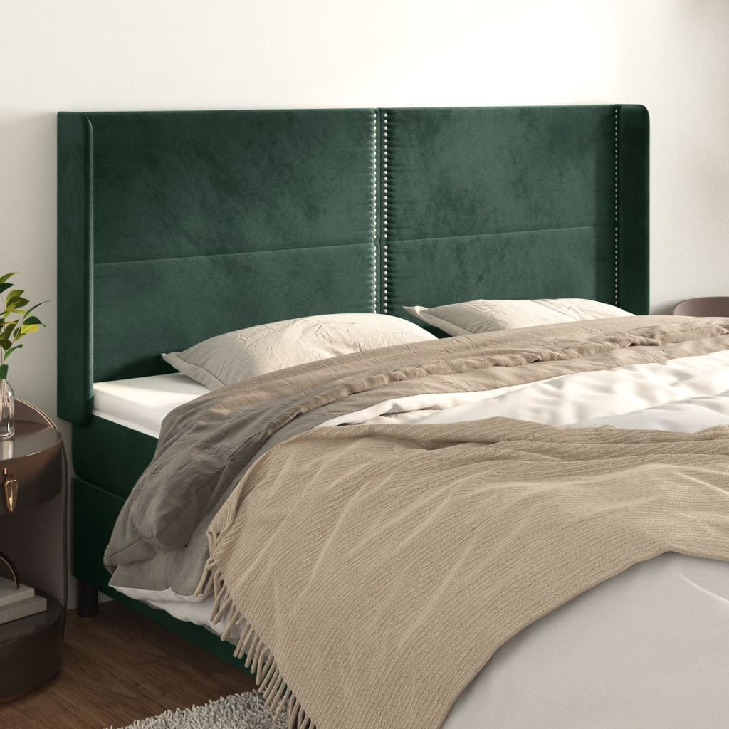 vidaXL Tăblie pat cu aripioare verde închis 183x16x118/128 cm catifea