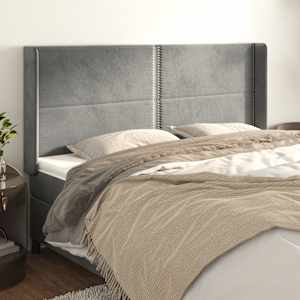 Čelo postele typu ušák světle šedé 203x16x118/128 cm samet - obrázek 1