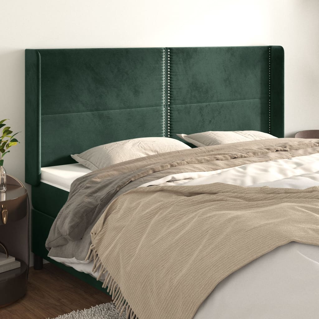 vidaXL Tăblie pat cu aripioare verde închis 203x16x118/128 cm catifea