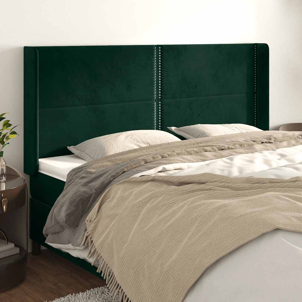 vidaXL Tăblie pat cu aripioare verde închis 203x16x118/128 cm catifea