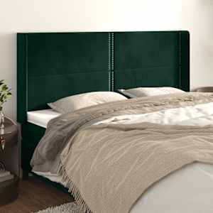Vzglavje z ušesi temno zeleno 203x16x118/128 cm žamet