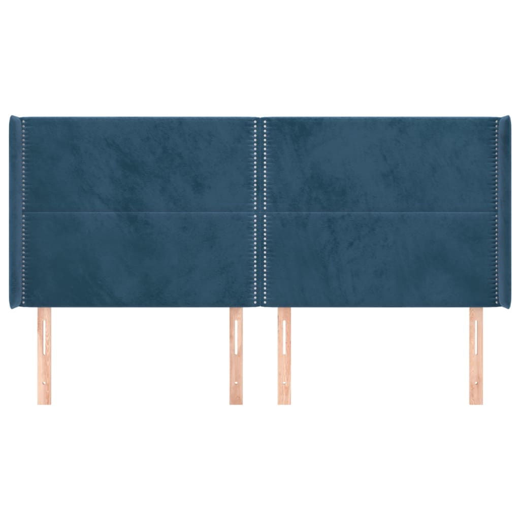 vidaXL Hoofdbord met randen 203x16x118/128 cm fluweel donkerblauw afbeelding