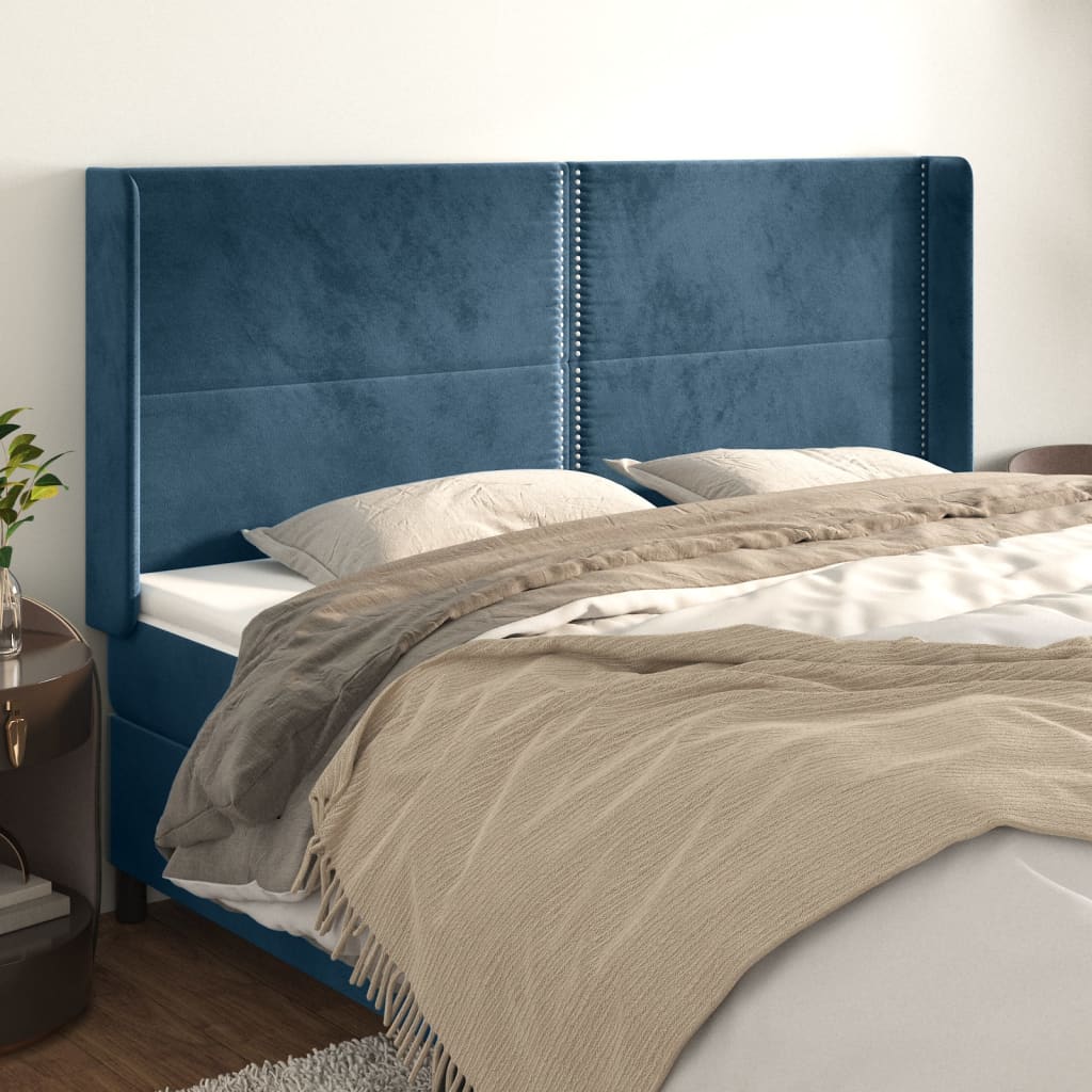 vidaXL Tête de lit avec oreilles Bleu foncé 203x16x118/128 cm Velours