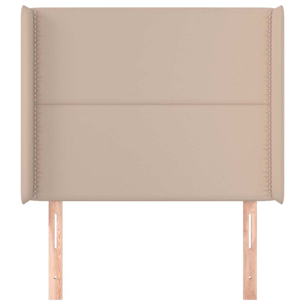 vidaXL Hoofdbord met randen 103x16x118/128cm kunstleer cappuccinokleur afbeelding