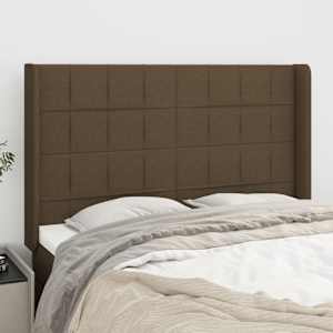 Čelo postele typu ušák tmavě hnědé 147x16x118/128 cm textil - obrázek 1