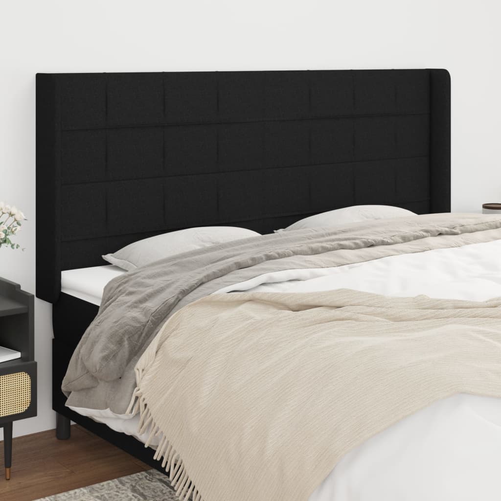 vidaXL Tăblie de pat cu aripioare, negru, 163x16x118/128 cm, textil 