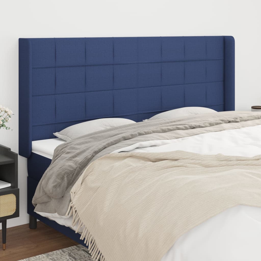 Čelo postele typu ušák modrá 163x16x118/128 cm textil
