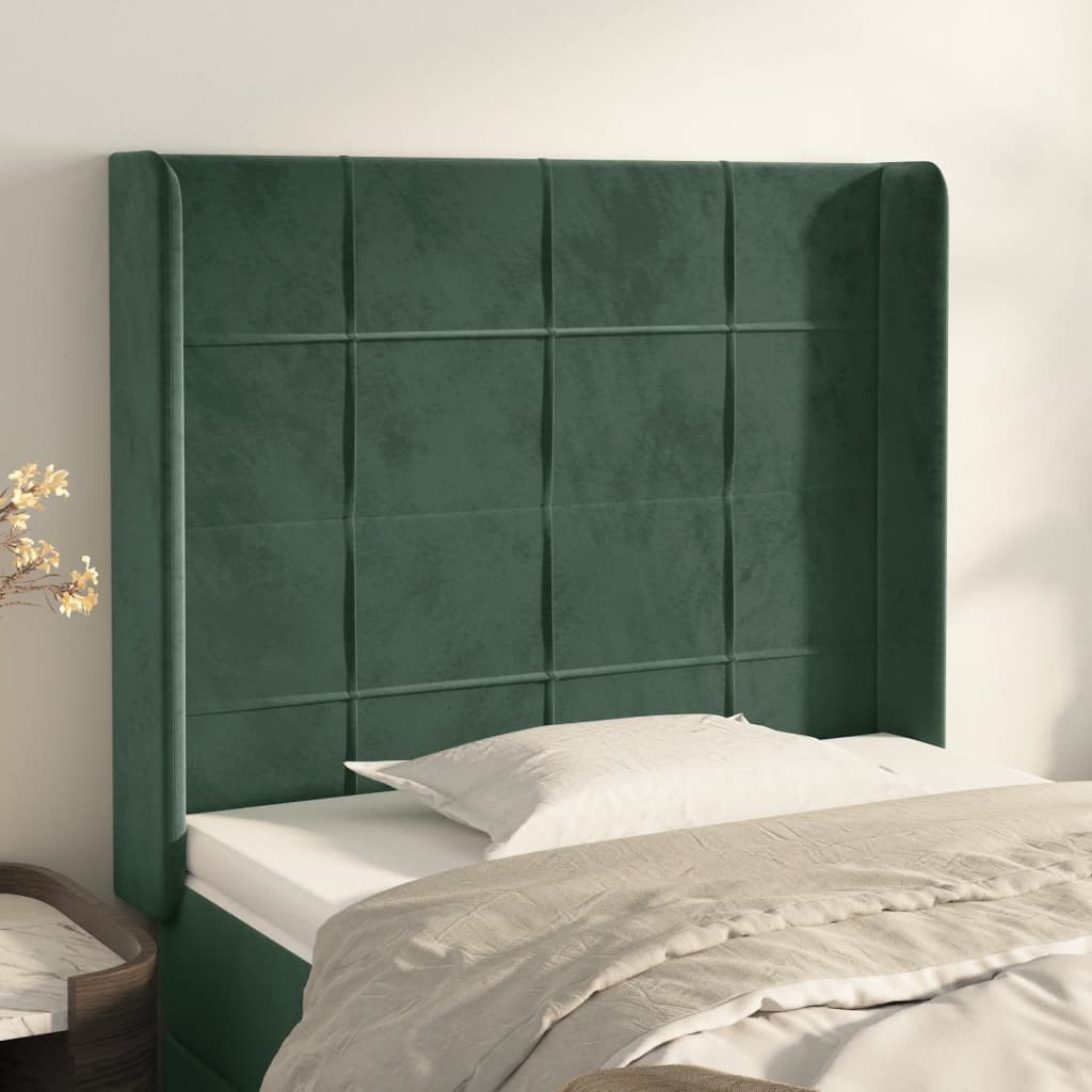 vidaXL Tăblie pat cu aripioare verde închis 83x16x118/128 cm catifea