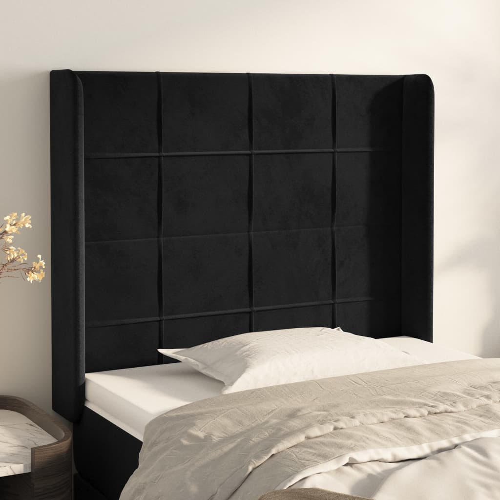 vidaXL Kopfteil mit Ohren Schwarz 93x16x118/128 cm Samt