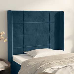 Vzglavje z ušesi temno modro 93x16x118/128 cm žamet