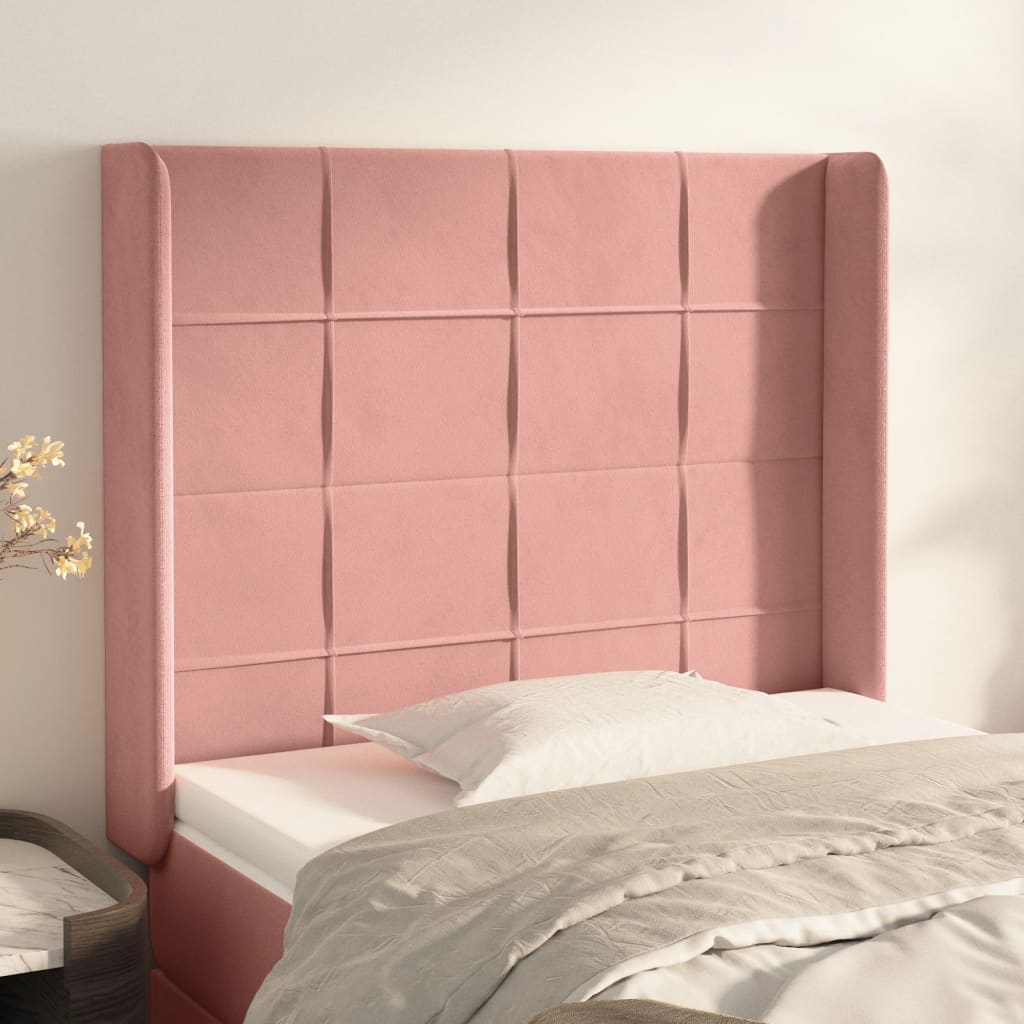 vidaXL Cabeceira de cama c/ abas veludo 93x16x118/128 cm rosa