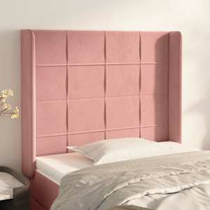 Čelo postele typu ušák růžové 93x16x118/128 cm samet - obrázek 1