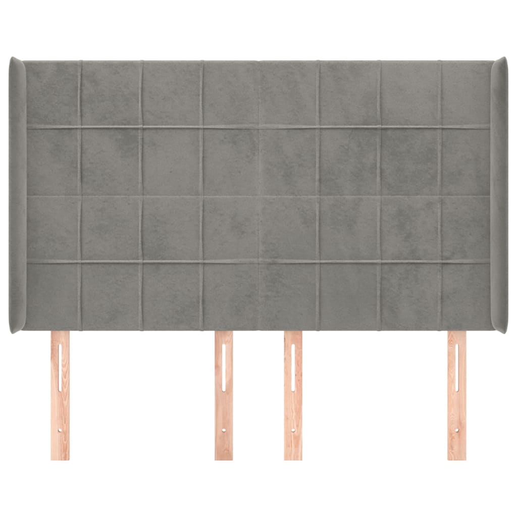 vidaXL Hoofdbord met randen 147x16x118/128 cm fluweel lichtgrijs afbeelding