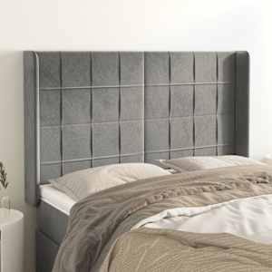 Čelo postele typu ušák světle šedé 147x16x118/128 cm samet - obrázek 1