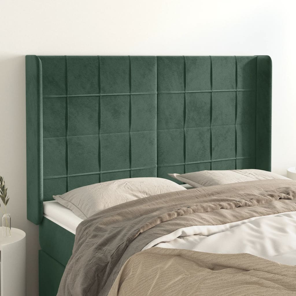 vidaXL Tăblie pat cu aripioare verde închis 147x16x118/128 cm catifea