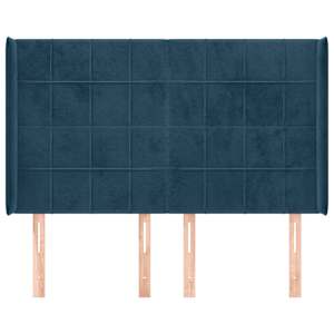 Čelo postele typu ušák tmavě modrá 147x16x118/128 cm samet - obrázek 3