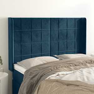 Vzglavje z ušesi temno modro 147x16x118/128 cm žamet