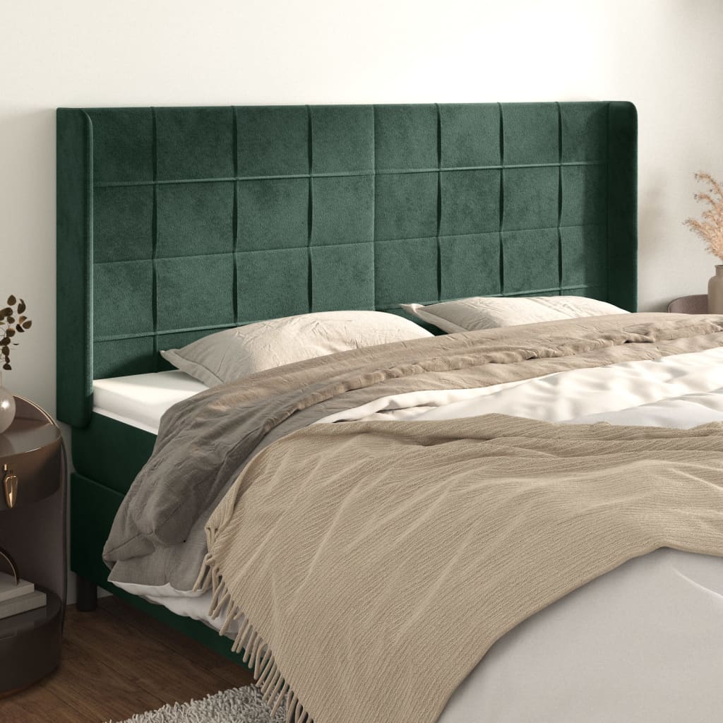 Čelo postele typu ušák tmavě zelená 163x16x118/128 cm samet