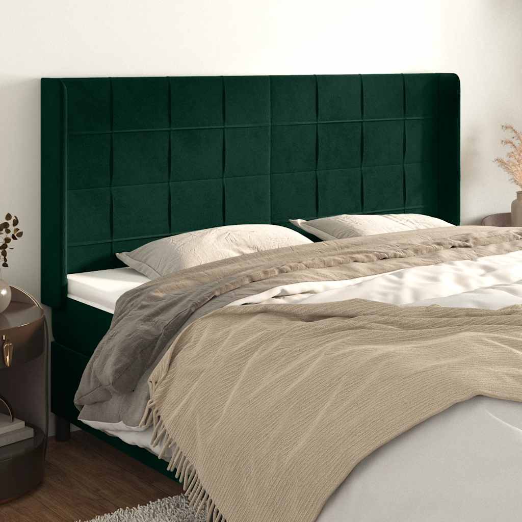 vidaXL Tăblie pat cu aripioare verde închis 163x16x118/128 cm catifea