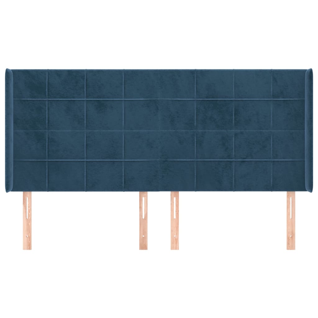 vidaXL Hoofdbord met randen 163x16x118/128 cm fluweel donkerblauw afbeelding