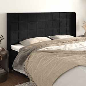 Vzglavje z ušesi črno 203x16x118/128 cm žamet