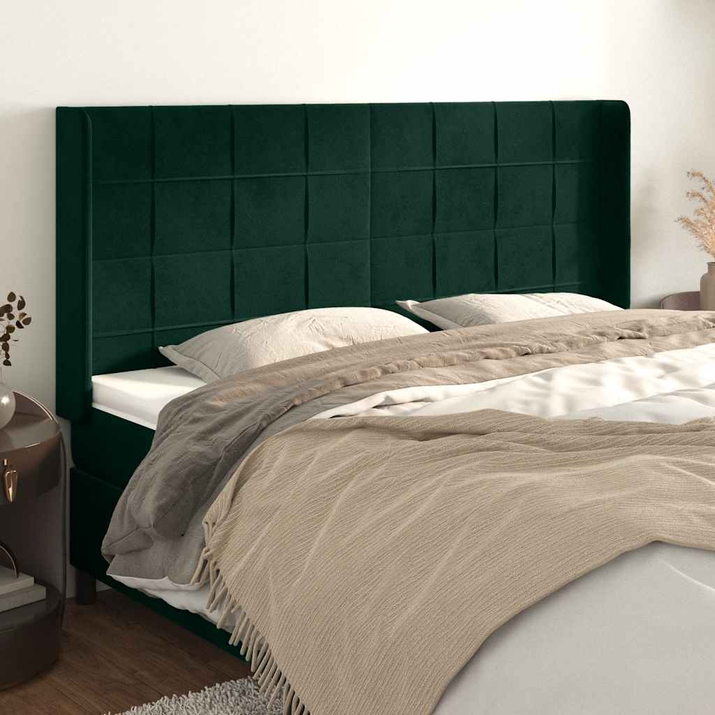 vidaXL Tăblie pat cu aripioare verde închis 203x16x118/128 cm catifea