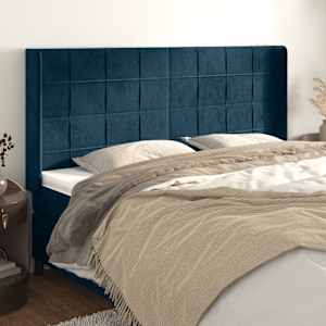 Vzglavje z ušesi temno modro 203x16x118/128 cm žamet