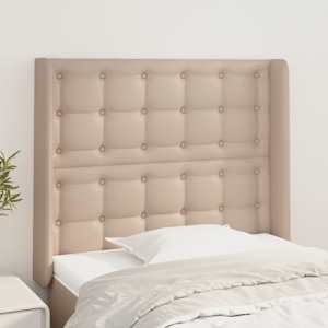 Vzglavje z ušesi kapučino 83x16x118/128 cm umetno usnje