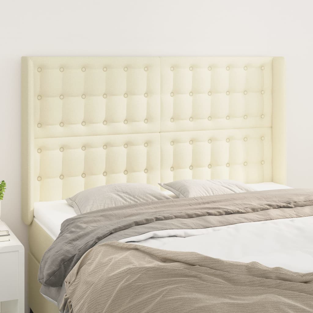 vidaXL Tăblie de pat cu aripioare, crem, 147x16x118/128 cm, piele eco