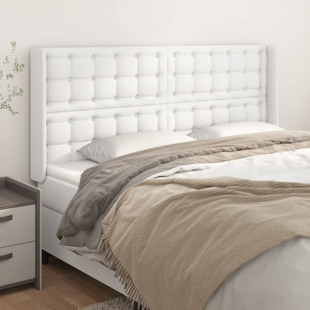 vidaXL Tăblie de pat cu aripioare, alb, 163x16x118/128 cm, piele eco