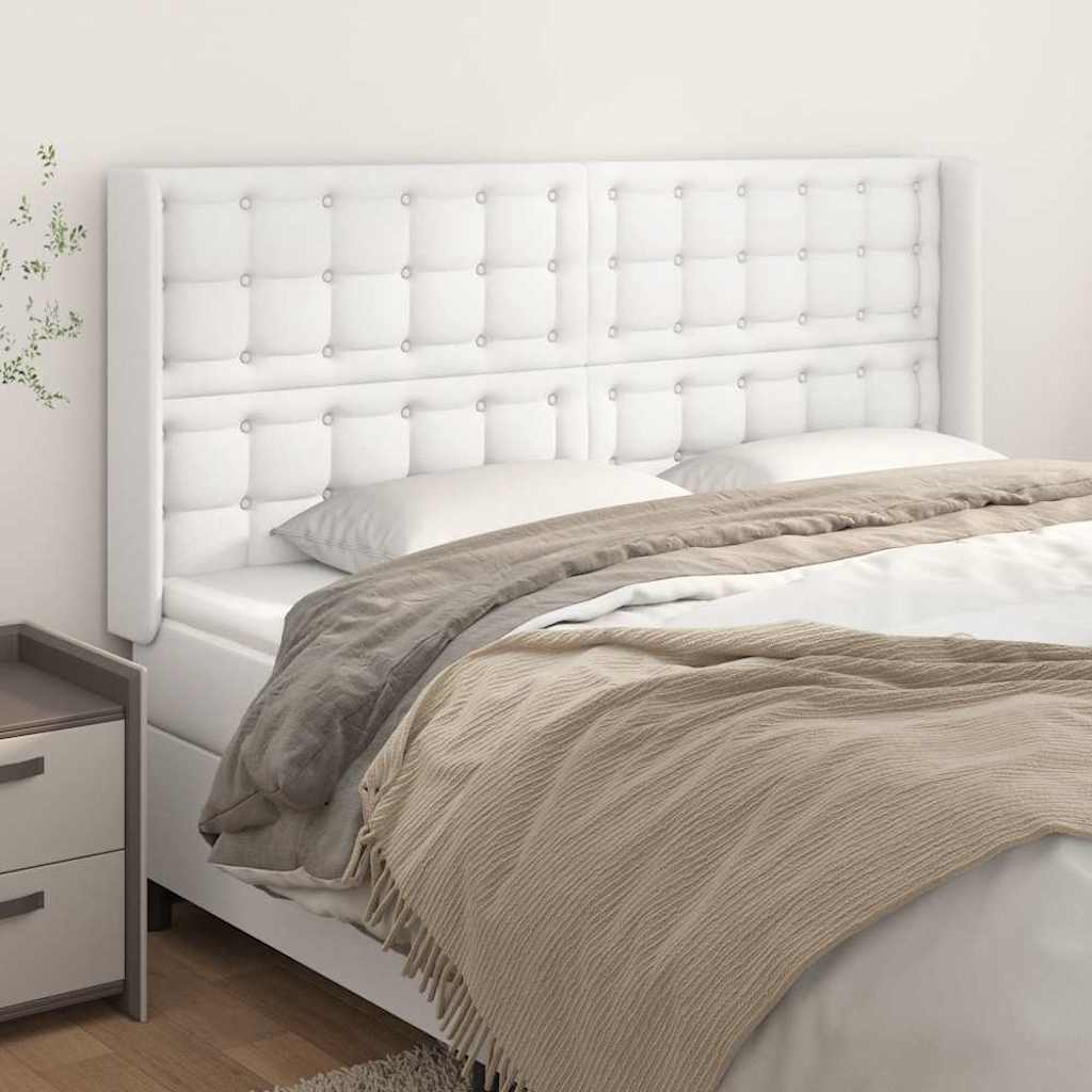 Sengegavl Med Kanter Kunstlæder - Hvid / 163 x 16 x 118/128 cm
