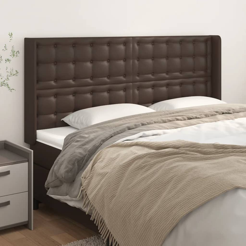 vidaXL Tăblie de pat cu aripioare, maro, 183x16x118/128 cm, piele eco