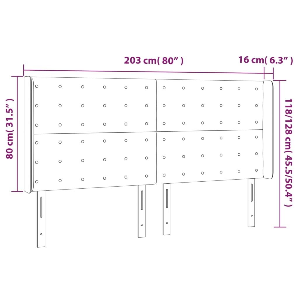 Vzglavje z ušesi črno 203x16x118/128 cm umetno usnje