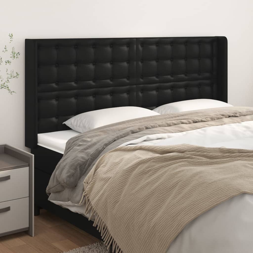 vidaXL Tăblie de pat cu aripioare, negru, 203x16x118/128 cm, piele eco